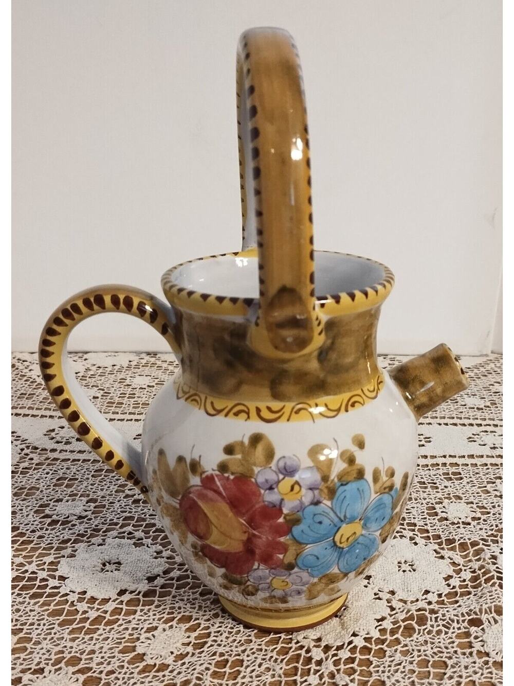 Hand Painted Floral Italian Art Pottery Pitcher Santoriello Vietri